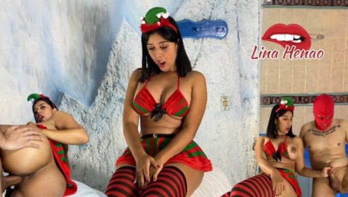 Lina Henao与年轻的阿拉伯女孩的圣诞口交