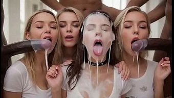 牛奶派对上的女孩吞下...