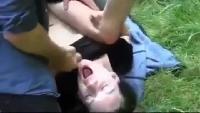 波兰女孩在公园里和两个男孩调皮