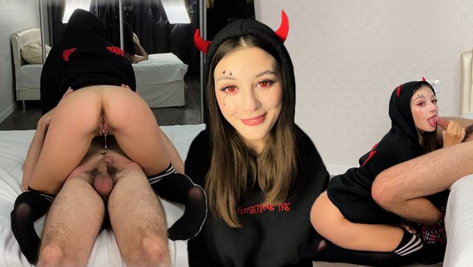 少女棕发女郎口交并在万圣节被操