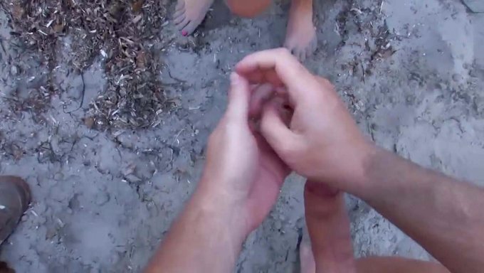 红发美女大胸部在海滩上被操